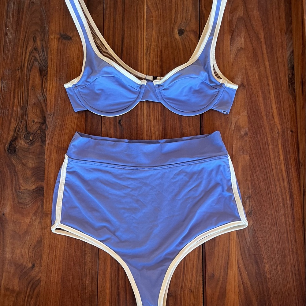 Blue and White Bikini Set